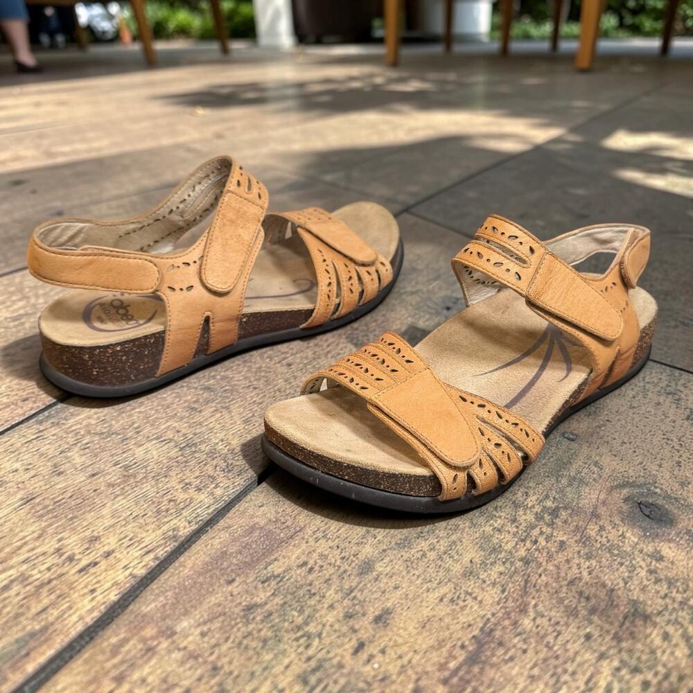 Abeo Biosystem Women's 7N Bijou Tan Leather Slingback Strappy Sandals READ